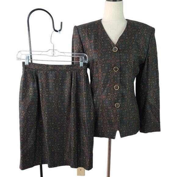 Michelle Stuart Rust Blue Copper Paisley Vintage Jacket & Skirt Set Size 6 - Picture 1 of 6
